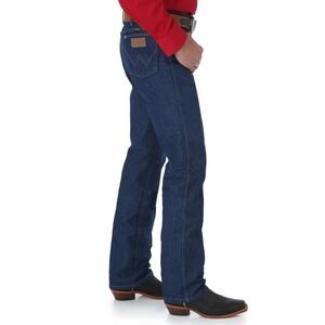 Vintage Wrangler Mens Slim Fit Jeans Size 34x38 (36.5) Blue Denim Cowboy Cut USA